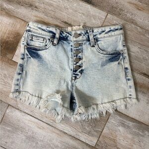 Altar'd State Light Denim Acid-Wash Button-Front Frayed Jean Shorts